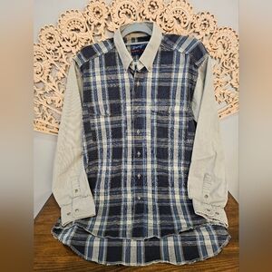 Vintage Wrangler X Long Tail Plaid Cotton Button Down Large 16.5 34 USA 🇺🇸